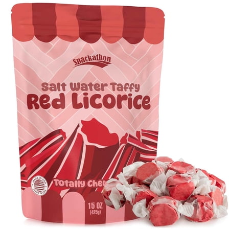 Snackathon Salt Water Taffy, Red Licorice, 15 oz Singe Resealable Bag