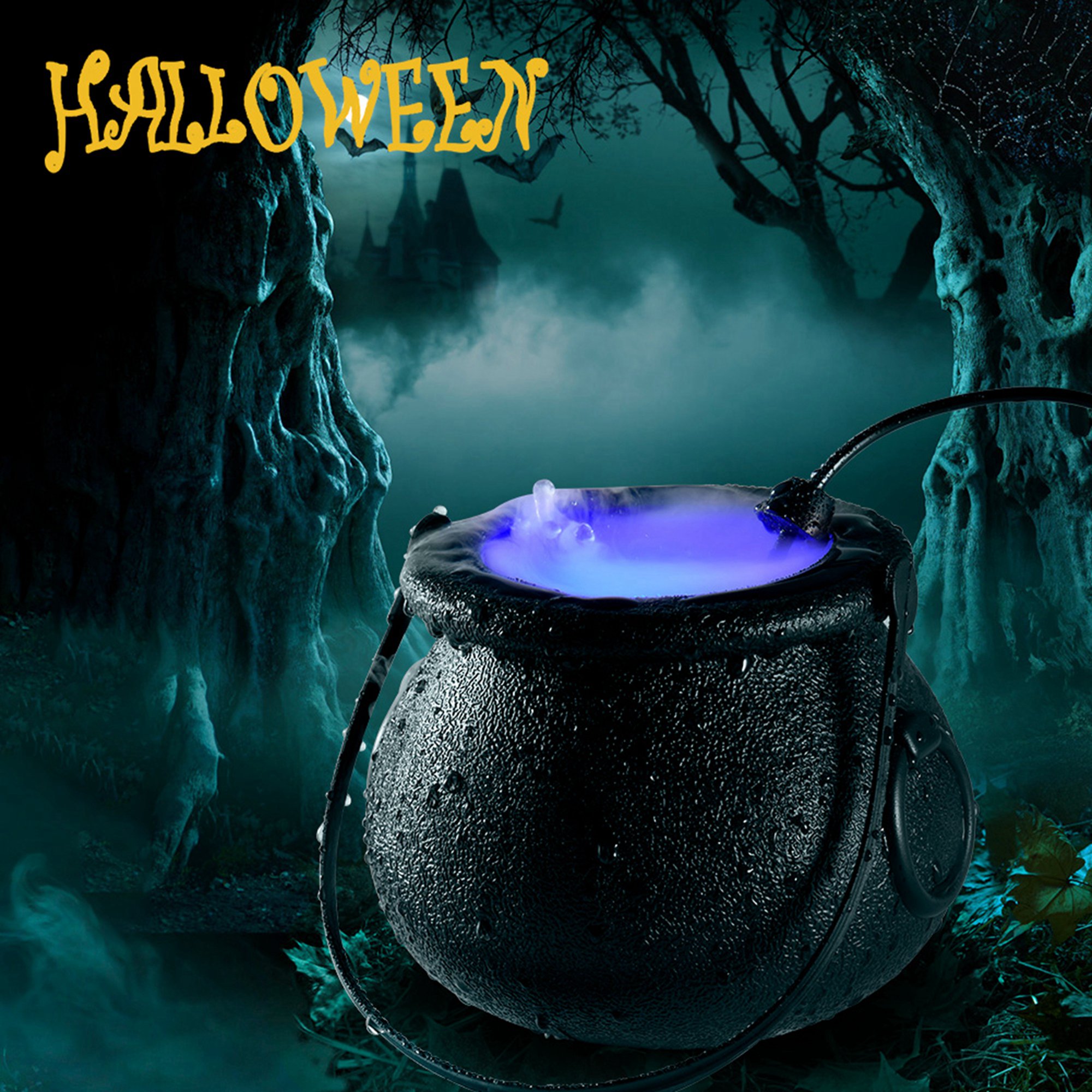 Nightwill Halloween Fog Machine Witch Cauldron with Colorful LED Lights