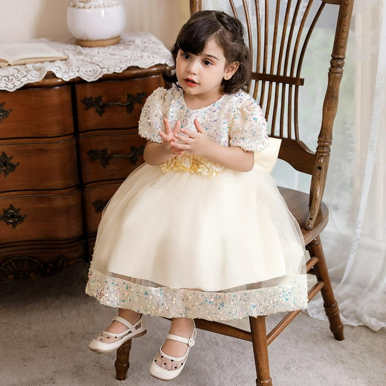 Toddler Princess Dress Size 3t-4t Trendy Sequin Puff Sleeve Flower Girl  Dresses Tulle Wedding Party Clothes 6M-5T, Beige, 5 Years - Walmart.com