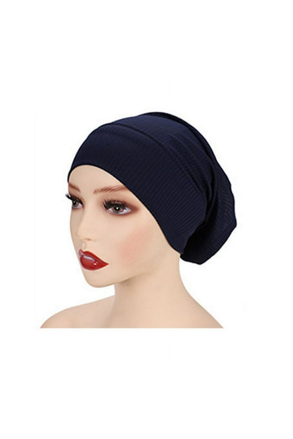 Solid Women Chemo Hat Stretchy Turban Beanie,Pre Tied Chemo Head Scarf Beanie Skull Cover Cap for Women Hair Loss Black