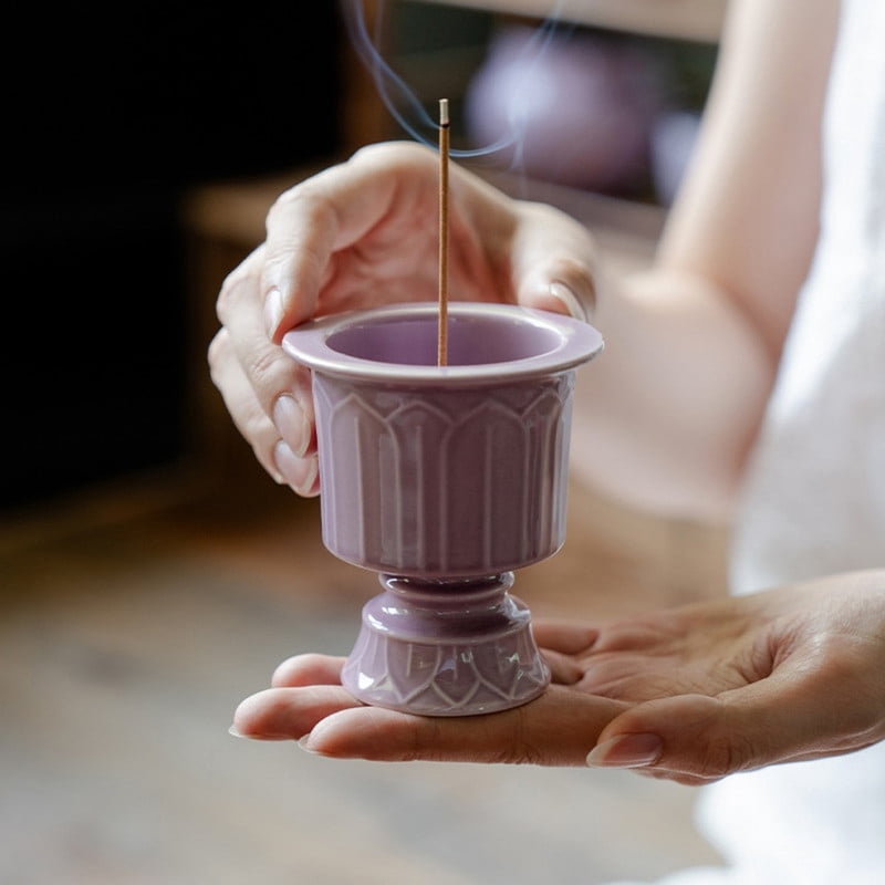 Warmself Incense Holder Modern Minimalist Circular Incense Stick Burner for Cones or Sticks for Yoga & Meditation, Enhance Atmosphere,Ceramic Ash Catcher Purple-8