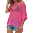 thumbnail image 2 of Womens Crochet Sweater Tops Batwing Short Sleeve Oversized Boat Neck Boho Knit Summer Beach Cover Ups, 2 of 6