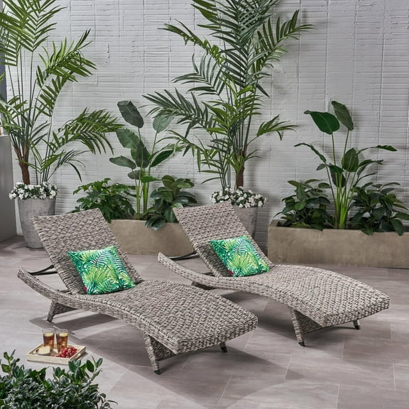 Grey Rattan Outdoor Chaise Lounge, Weather- Wicker Patio Furniture for Poolside, Garden, or Backyard Relaxation