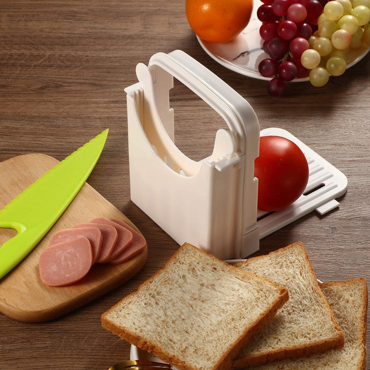 Bread Slicer Foldable Toast Slicer Adjustable Toast Loaf Slicing Machine  with Crumb Catcher Plastic Bread Cutting Guide Tools for Homemade Bread