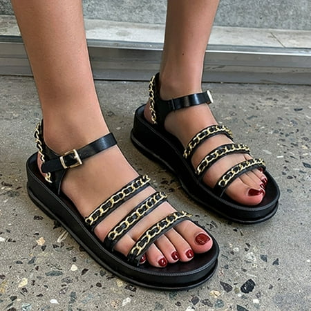 

Spring Summer Fashion Women Chain Sandals Casual Flat Open Toe Beach Shoes