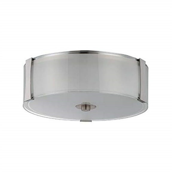 F9512-80-Sunset Lighting-Rowley - 14 Inch 26W 3 LED Flush Mount   Bright Satin Nickel Finish with Acid Etched Glass