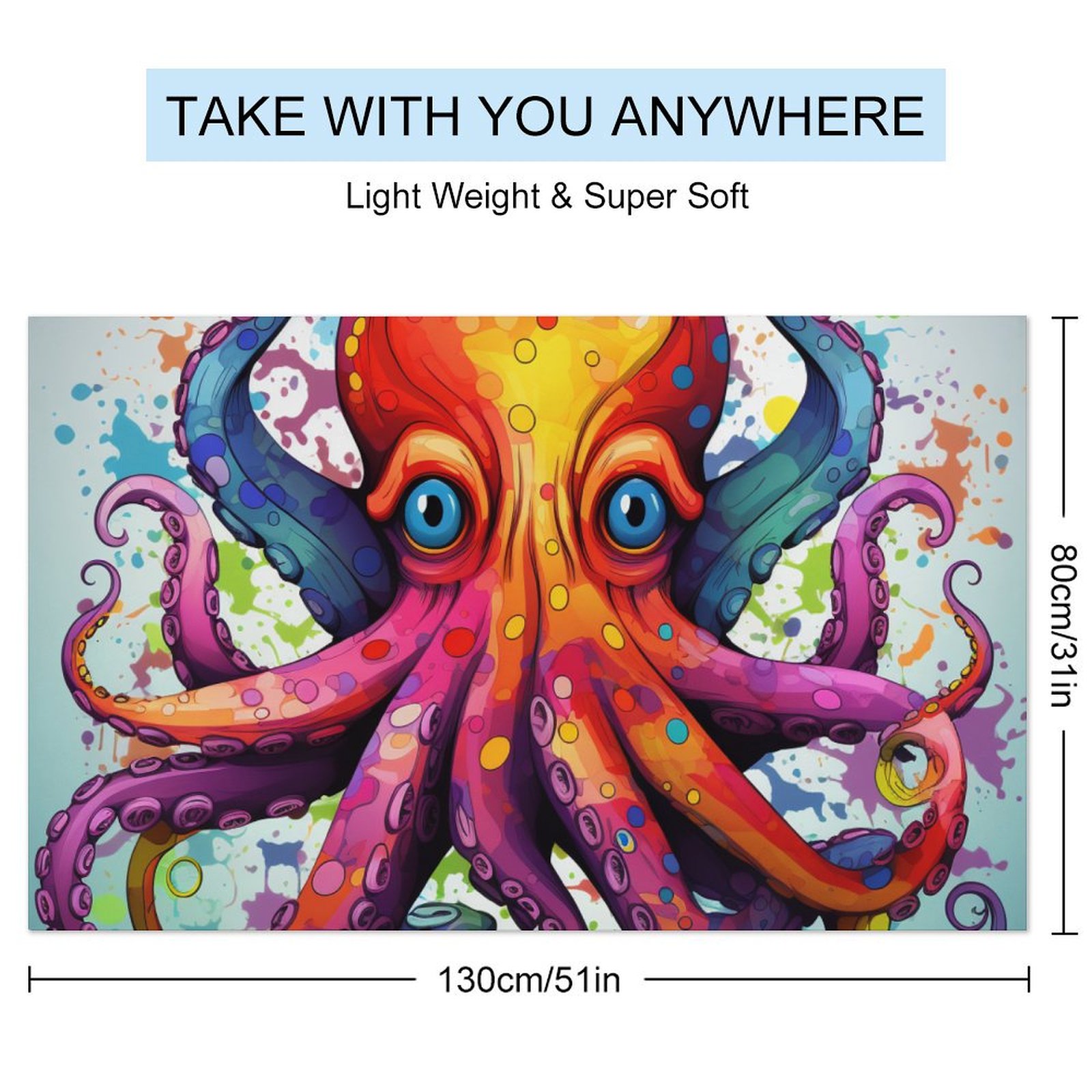 Colorful Octopus Microfiber Lightweight Beach Towel Quick Dry Absorbent Thin Towels for Swimming Pool Camping Beach Easy for Vacation Essentials