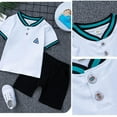 thumbnail image 3 of Kids Boys Summer Clothes Short Sleeve Polo Shirts and Shorts Set Activewear Patchwork Beach Outfits for 1-6 Years, 3 of 7