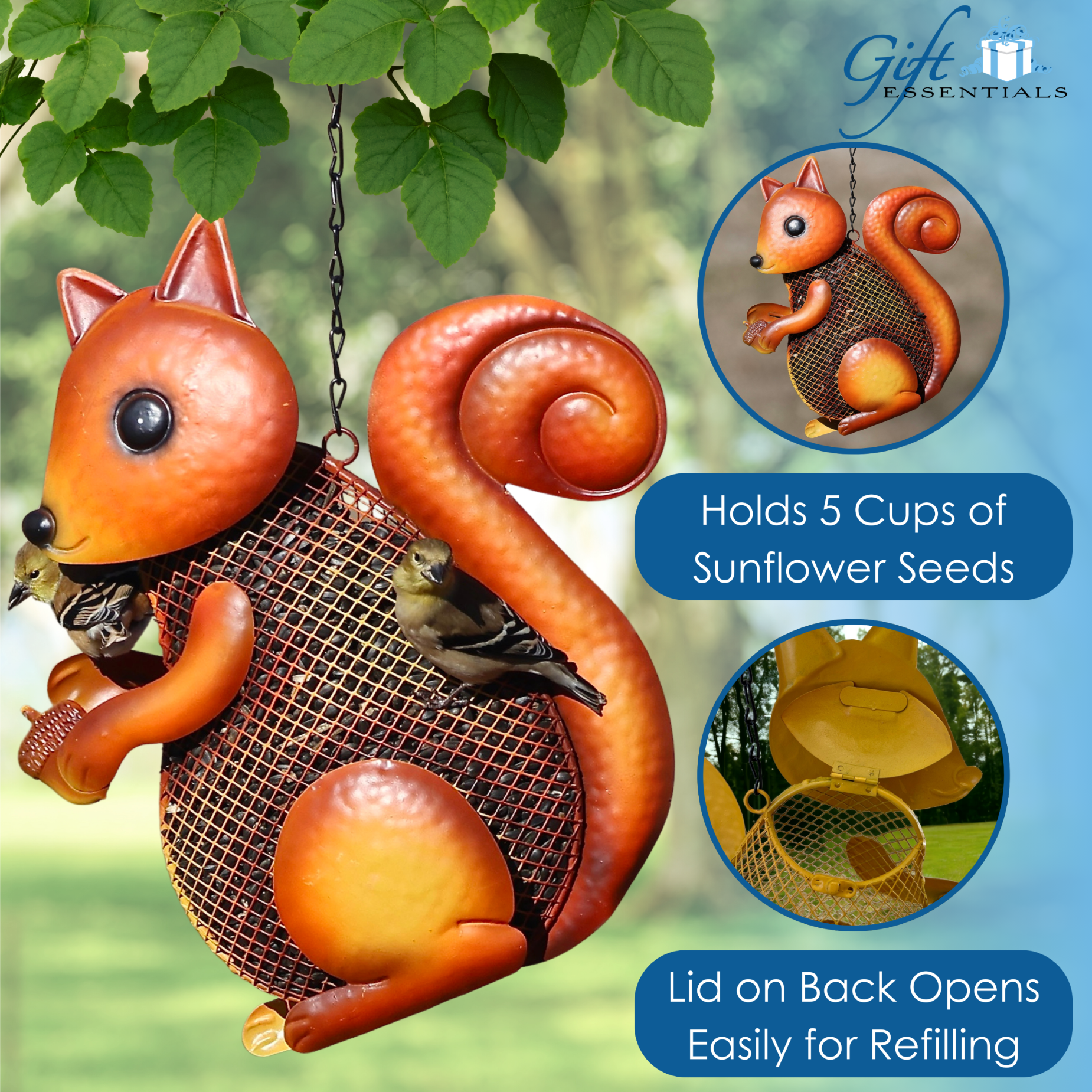 Gift Essentials Sunflower Seed Feeder Squirrel Metal Mesh Bird Feeder, Brown