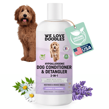 Dog Conditioner & Detangler, 2-in-1 Conditioner for Allergies & Itching, Made in USA, Lotion Treatment for Dogs, Perfect for Poodles, Doodles, & Goldendoodles, 16oz [We Love Doodles]