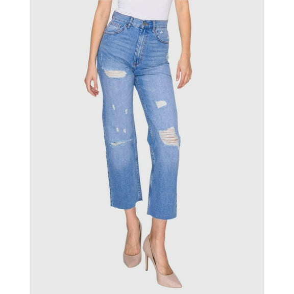RING OF FIRE Women's Maria Mom Straight Skinny Fit With Rips Jeans