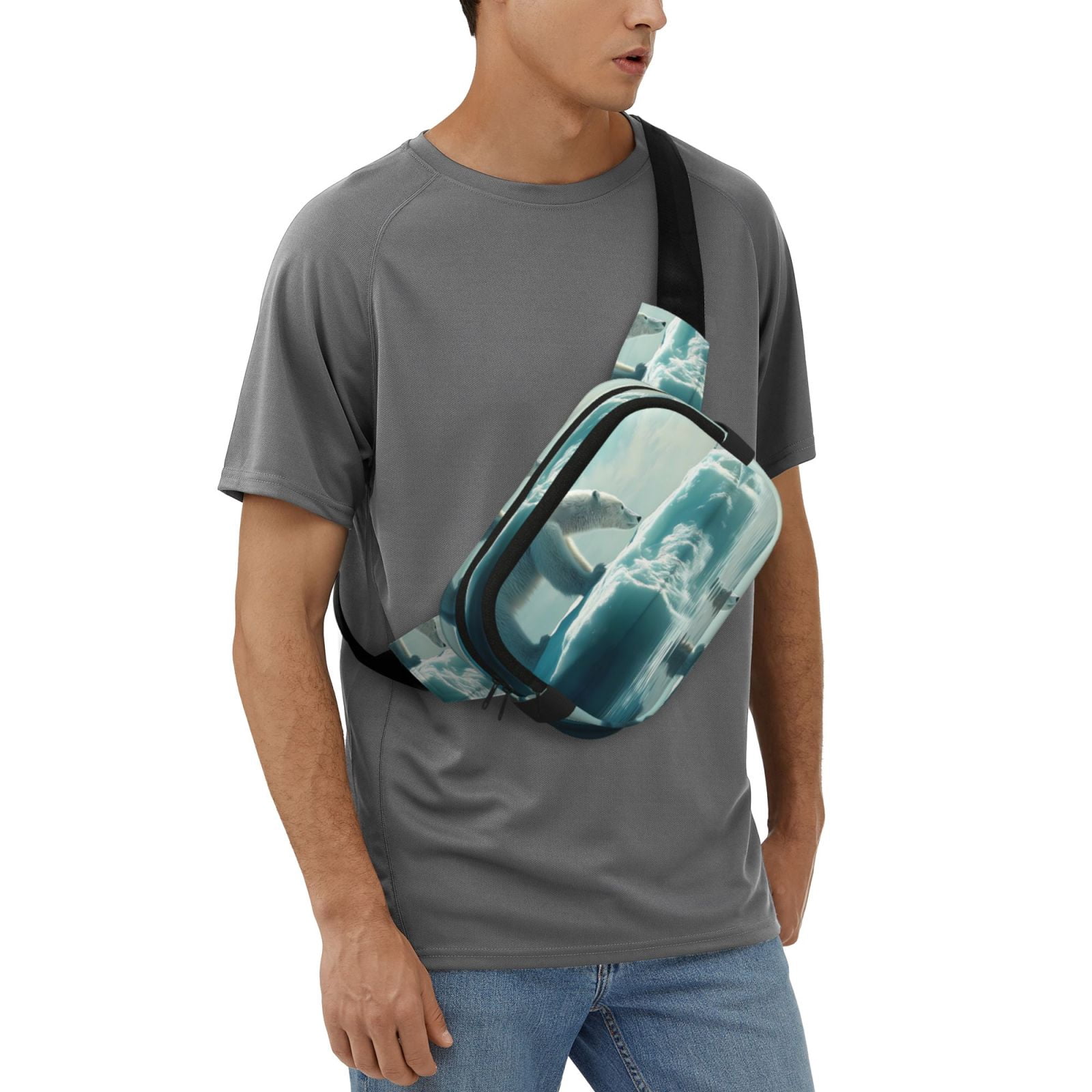 Picia Polar Bear On Iceberg Print Square Double-Layer Waist Bag Mini Adjustable Waist Belt Bag Exercise Running Travel Hiking
