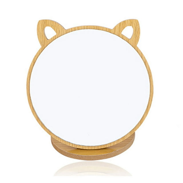 Table Mirror Wooden Smooth Rotatable Makeup Mirror Countertop Mirror for Bedroom