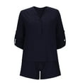 thumbnail image 4 of GERsome Womens 2 Pieces Summer Lounge Sets Short Sleeve V Neck Buttons Down Tops and Shorts Outfits S-XL (Black,L), 4 of 6
