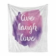 thumbnail image 1 of Live Laugh Love Soft Flannel Fleece Blanket, Wise and Happy Life Message on Watercolor Paintbrush Effects Print, Cozy Plush for Indoor and Outdoor Use, 50" x 70", Purple White Pink, by Ambesonne, 1 of 6