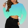 thumbnail image 2 of Kaemgyyd Womens Cropped T Shirts Casual Crew Neck Long Sleeve Gradient Baisc Tees Workout Loose Athletic Gym Running Tops, 2 of 4