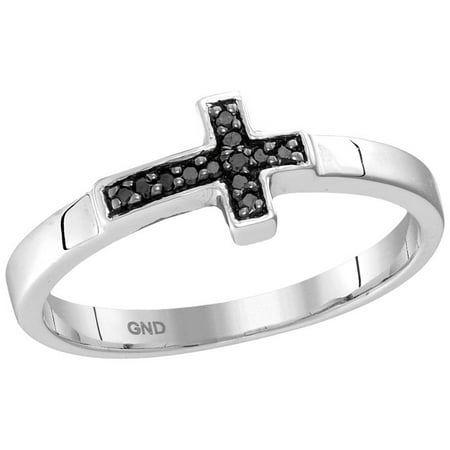 Sterling Silver Womens Round Black Colored Diamond Christian Cross Band Ring 1/20...