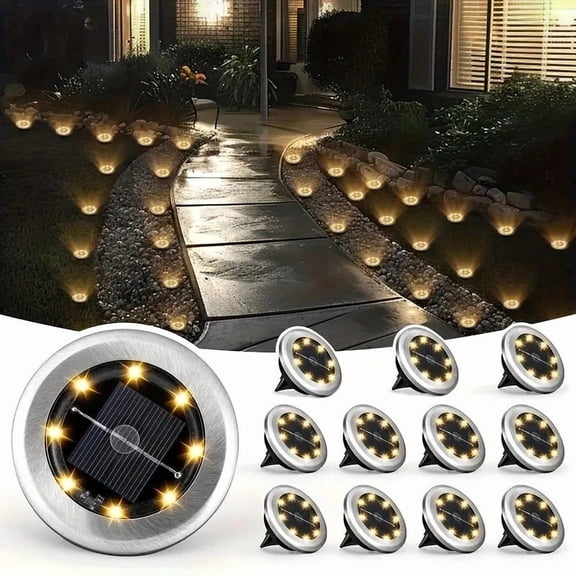 ZOEYKIMLO 12PACK Solar Ground Lights Outdoor,8 LED Solar Powered in Ground Disk Light for Driveway Walkway Pathway Lawn Patio Yard Outside Garden Decor