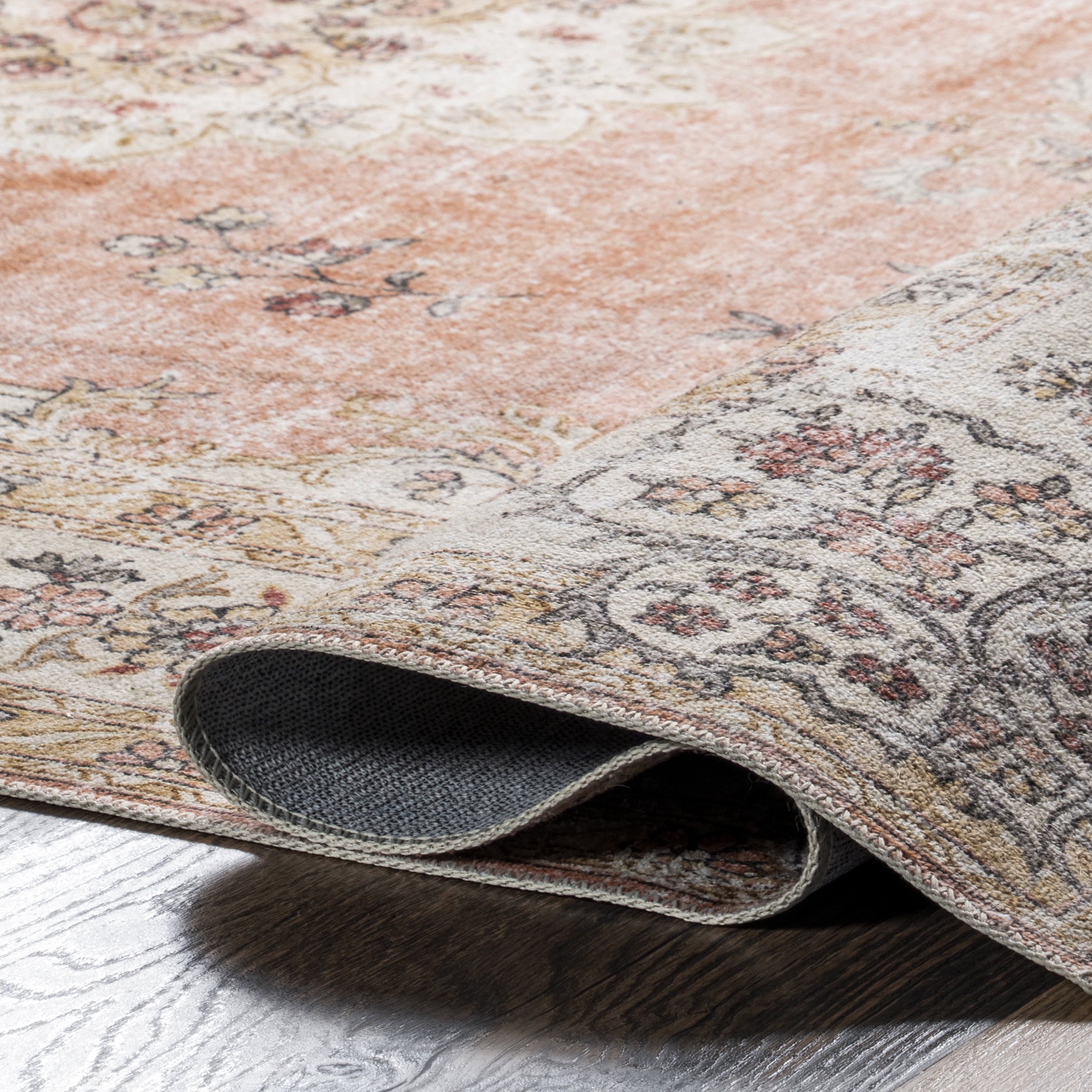 nuLOOM Ren Vintage Floral Machine Washable Area Rug, 8', Peach