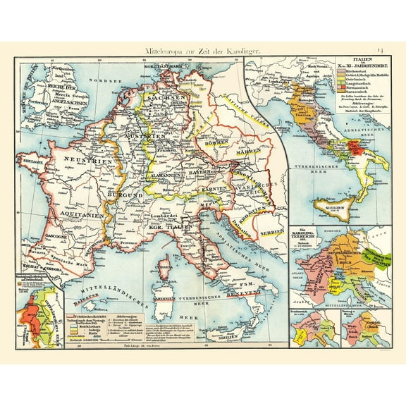 Historic Map - Central Europe Carolingians - Putzgers 1897 - Vintage Wall Art