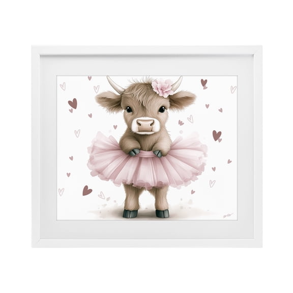 Stupell Industries Baby Calf with Tutu White Framed Print Under Glass, design by Whimsical Wonders