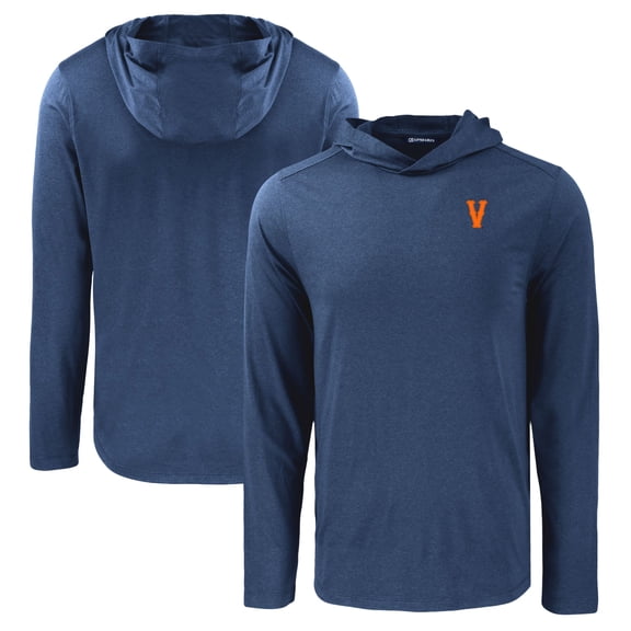 Men's Cutter & Buck Navy Virginia Cavaliers Coastline Epic Comfort Eco Recycled Long Sleeve Hoodie T-Shirt