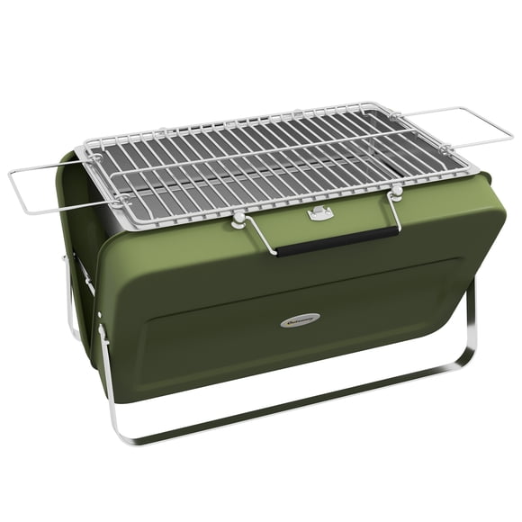 Outsunny Portable Mini Charcoal Barbecue Grill with Suitcase Shell, Green