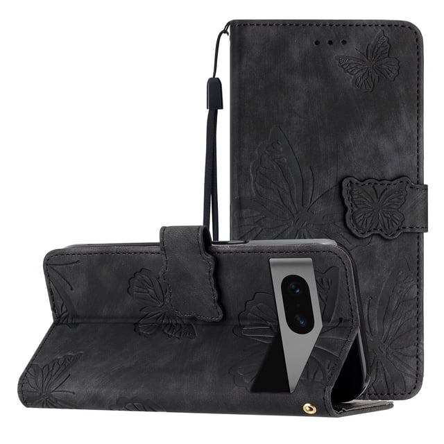 Compatible with Google Pixel 7 Embossed Butterfly Case with Wallet and Kickstand Cover