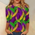 thumbnail image 2 of JGNGSHN Womens Mardi Gras 3/4 Sleeve Shirts Print Crew Neck Tops Dressy Loose Fit Blouses, 2 of 5