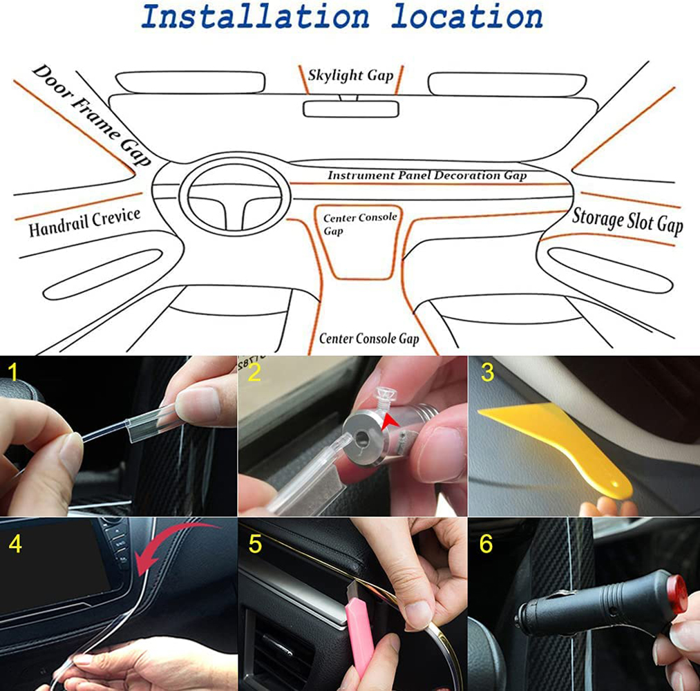 LED Car Interior Atmosphere Lights Strip 6M 5in1 RGB Optic Music ControlNeon Lamp Strip Universal