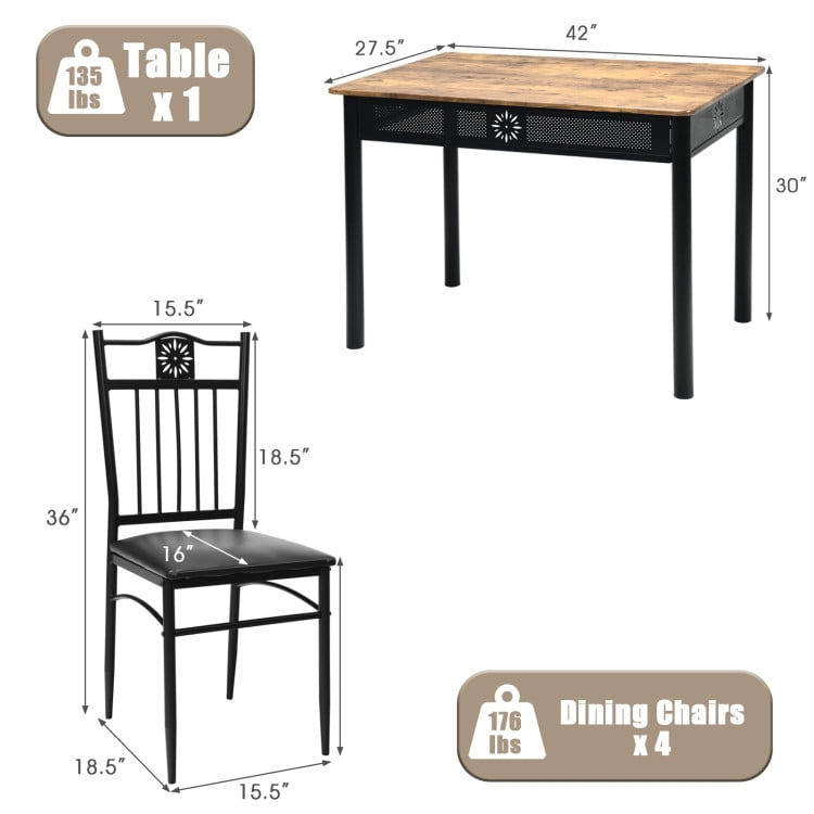 Finihen Dining Set, Dining Table Set, 5 Pcs Dining Set Wood Metal Table and 4 Chairs with Cushions, for Home, Restaurant, Black Finihen Dining Set, Dining Table Set, 5 Pcs Dining Set Wood Metal Table and 4 Chairs with Cushions, for Home, Restaurant, Black