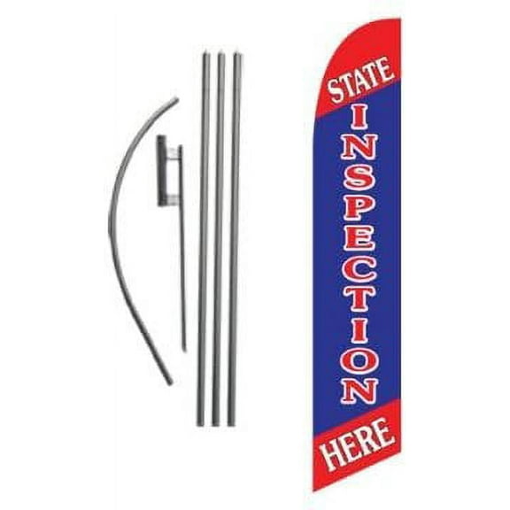 State Inspection Here Advertising Feather Banner Swooper Flag Sign with Flag Pole Kit and Ground Stake