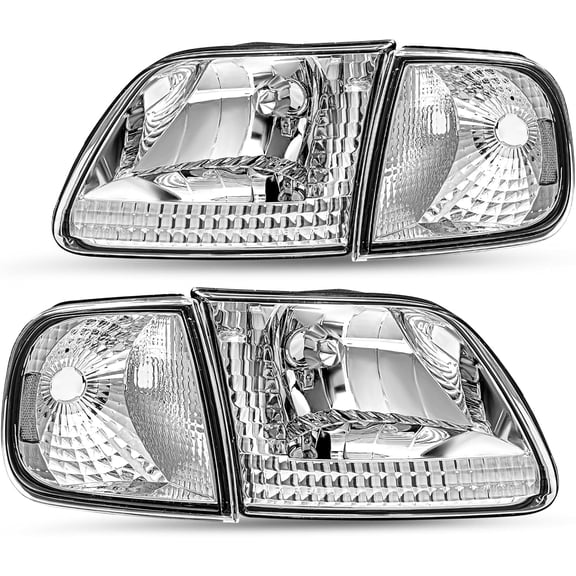 HOUGEET Headlights Assembly for 1997-2003 Ford F150/1997-2002 Ford Expedition Head light with Clear Corner Signal Lamps (Clear Lens Chrome Housing Clear Reflector)