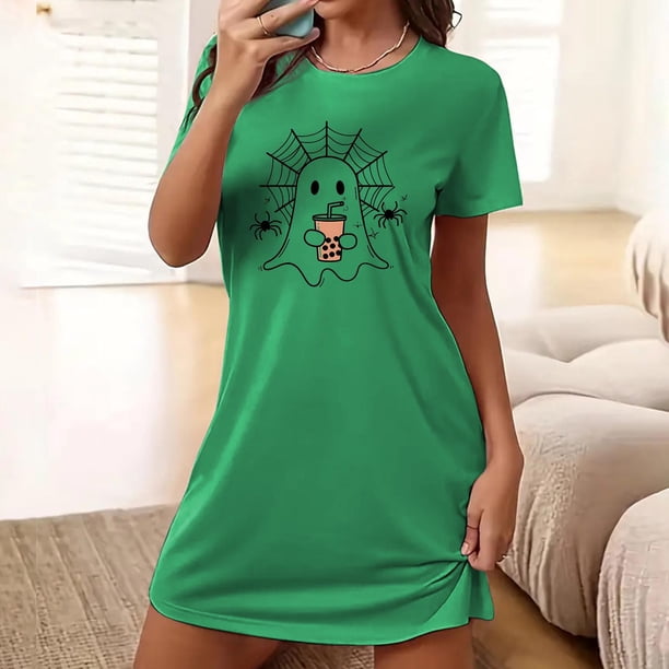 Camisón corto de talla grande para mujer, camisón de manga corta con estampado de pecho a la moda, camisón para mujer