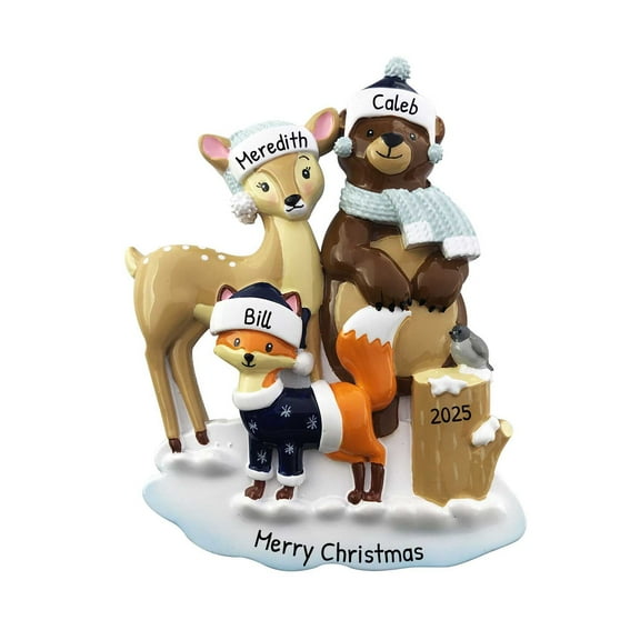Personalized Animals Family of 3 Christmas Ornament 2024 -  Cute Christmas Winter Animal Ornament
