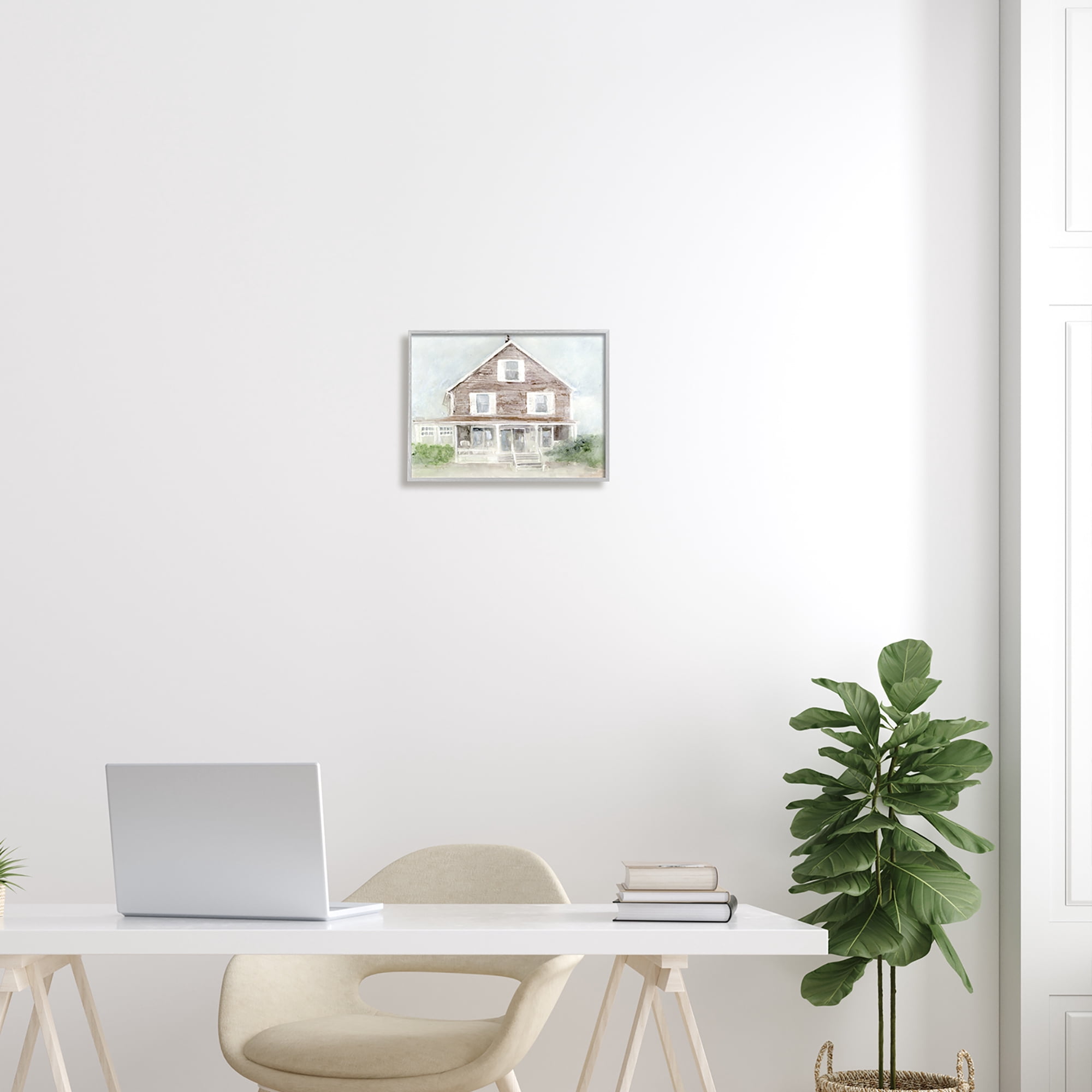 Stupell Coastal House Calm Porch Landscape Painting Gray Framed Art Print Wall Art