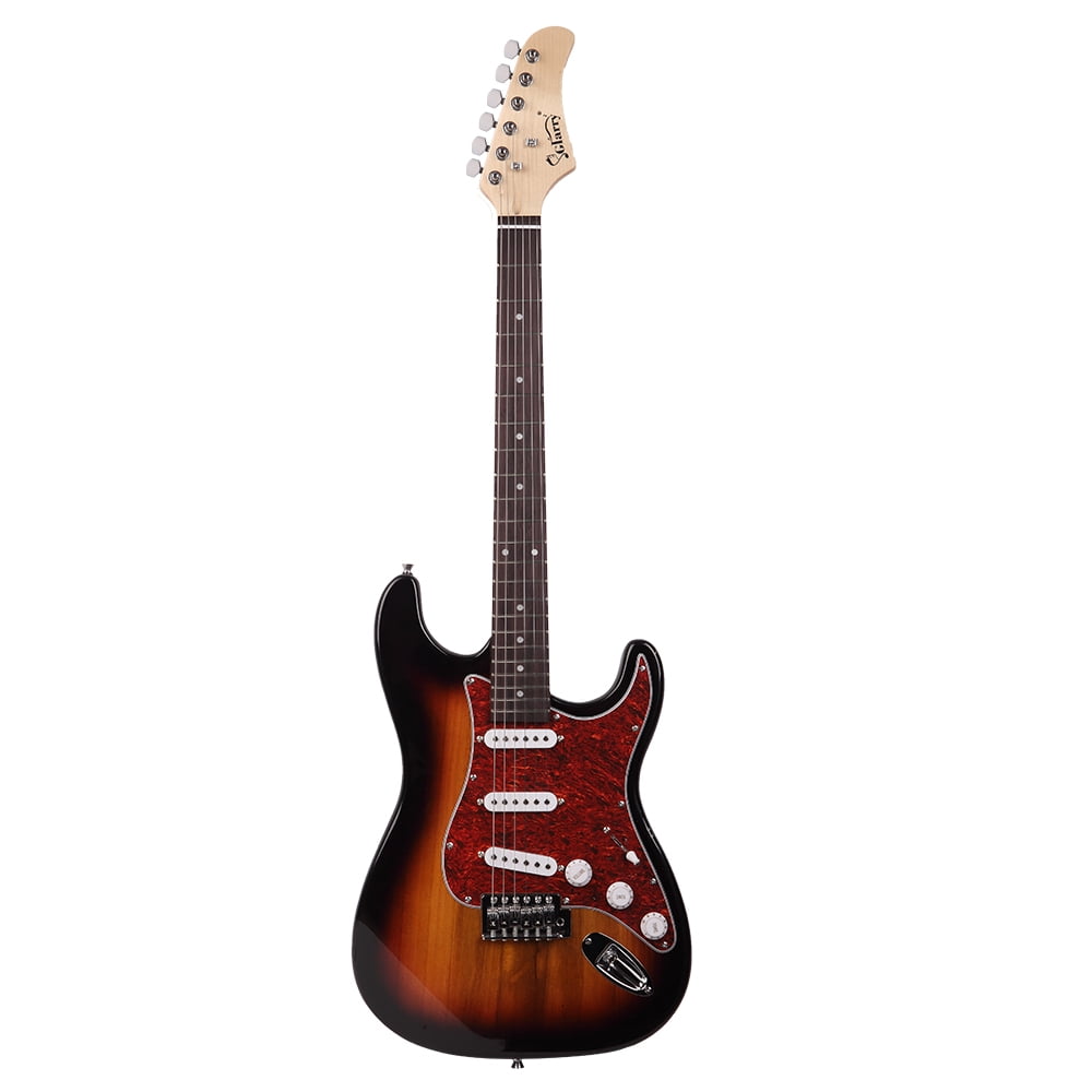 Private Jungle Glarry GST3 Pearl White Pick Guard Electric Guitar Bag Shoulder Strap Pick Whammy Bar Cord Wrench Tool,Sunset Color