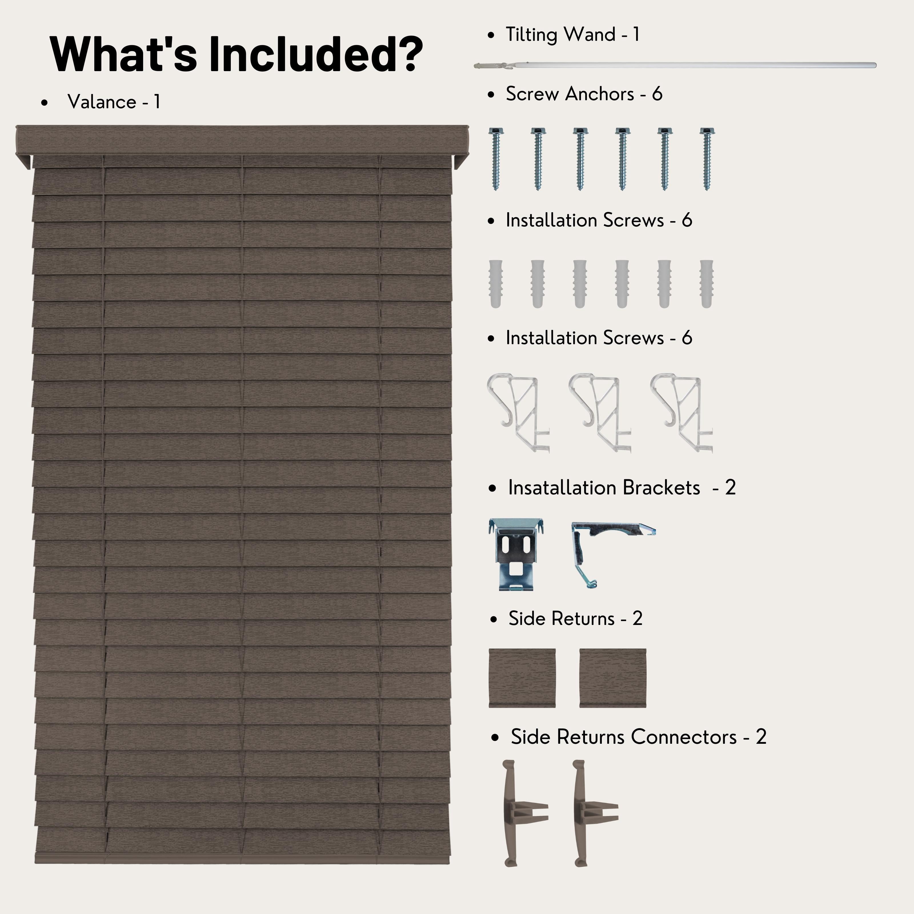 Chicology Cordless Faux Wood Blinds, Umber Textured (2" Slat), 64.75"W X 72"H