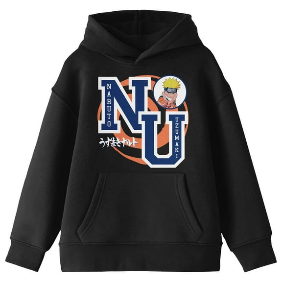Naruto Classic Collegiate Letters Youth Black Graphic Hoodie-Medium