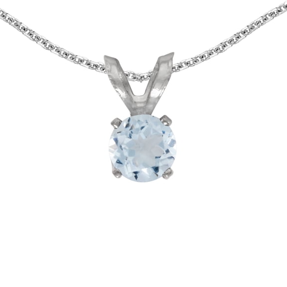 14k White Gold Round Aquamarine Pendant with 18" Chain