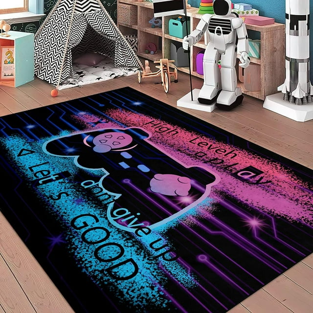 Gaming Carpet Square Rugs 3D Gamer Area Rug for Boys Room Gamepad Controller Door pad for Bedroom Living Room Floor Mats, Colorful 60*120cm