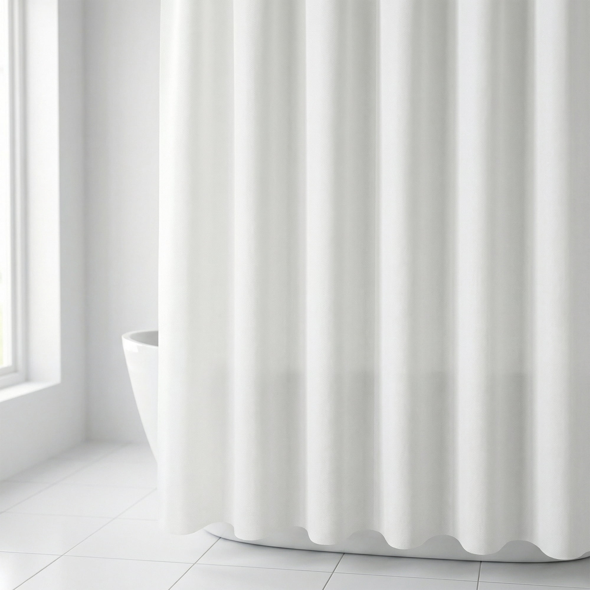 Unique Bargains Waterproof Shower Curtain Sets with 12 Plastic Hooks White 71"W x 71"L