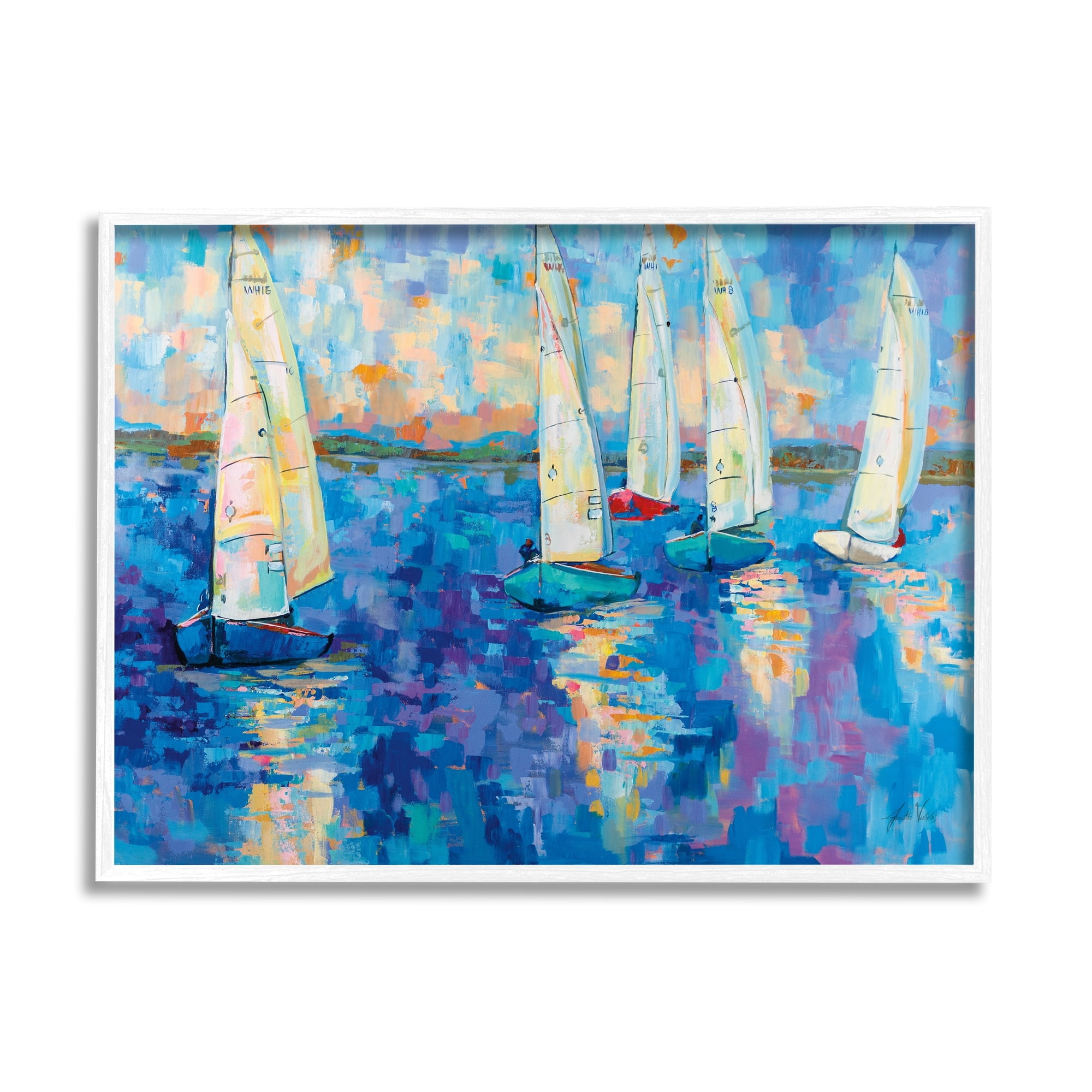 Stupell Industries Expressive Sailboat Waters Abstract Nautical Ship Painting, 30 x 24, Design by Jeanette Vertentes