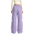 thumbnail image 6 of Girls Sweatpants with Lace Bow Elastic Waist Cute Casual Baggy Kids Wide Leg Pants Purple 10, 6 of 7