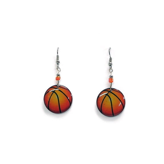 Basketball Sport Ball Graphic Dangle Earrings - Womens Fashion Handmade Jewelry Athlete Accessories