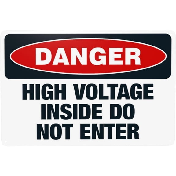 High Voltage Inside Do Not Enter Warning Sign, Security Safety Metal Signs, Vintage Caution Poster Wall Decor for Business Office Home Street Road Custom Use 12 x 8 Inch