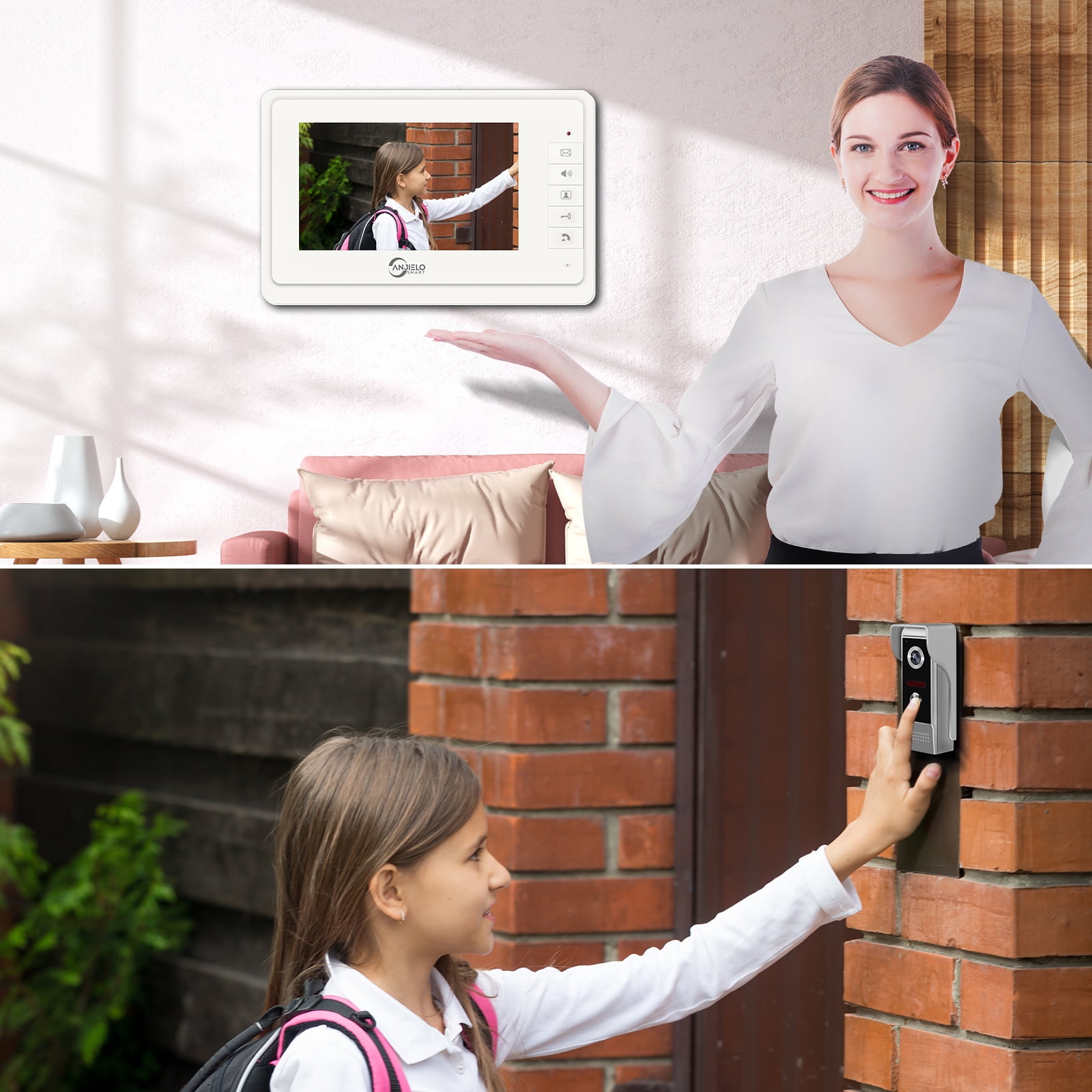 7'' Color Wired Video Door Phone Intercom System for Home Indoor Monitor Outdoor Camera Video Doorbell Intercom IR Night Vision Two-Way Audio