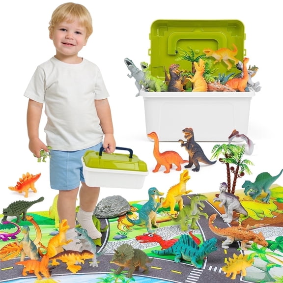 Dinosaur Toys for 3-6 Year Old Kid, 34PCS Dinosaur Toy Set for Boys Aged 4 with Playmat Storage Boxes,Educational Toys Christmas Birthday Gifts for 5 6 7 8 Year old Boys Girls