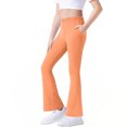 thumbnail image 3 of JTSRKL Girl's Leggings Stretchy High Waisted Flare Yoga Pants Bootcut Pants Tummy Control Basic Solid Color Full Length Bell Bottoms with Pockets Orange 9-10 Years, 3 of 8
