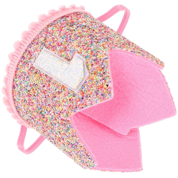 LEDMOMO Birthday Crown Caps Hat Pink Non Woven Fabric Birthday Accessories for Kids 1Pack